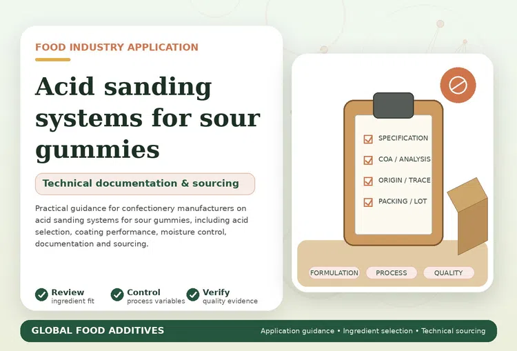Acid sanding system applied to sour gummy confectionery