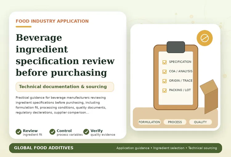 Beverage ingredient specification review before purchasing