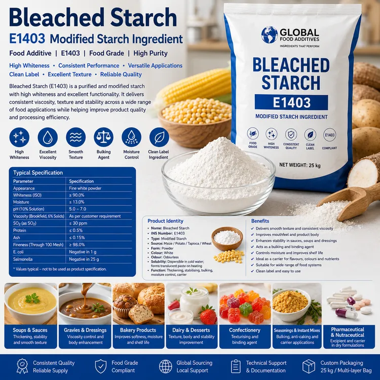 Food-grade Bleached Starch E1403 powder for industrial food applications
