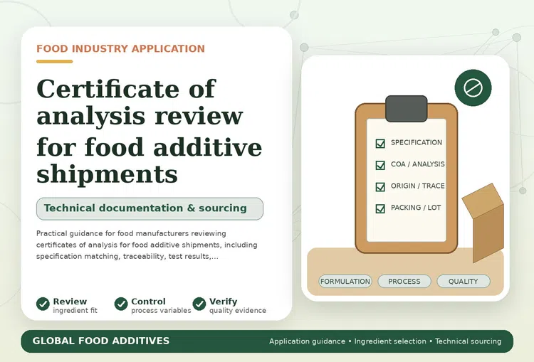 Certificate of analysis review for food additive shipments
