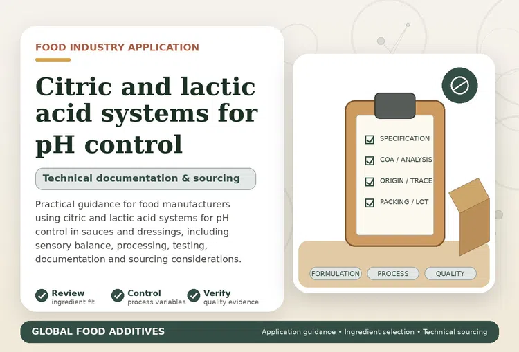 Citric and lactic acid systems for pH control in sauces and dressings