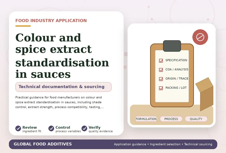 Sauces and spice extracts prepared for colour and flavour standardisation