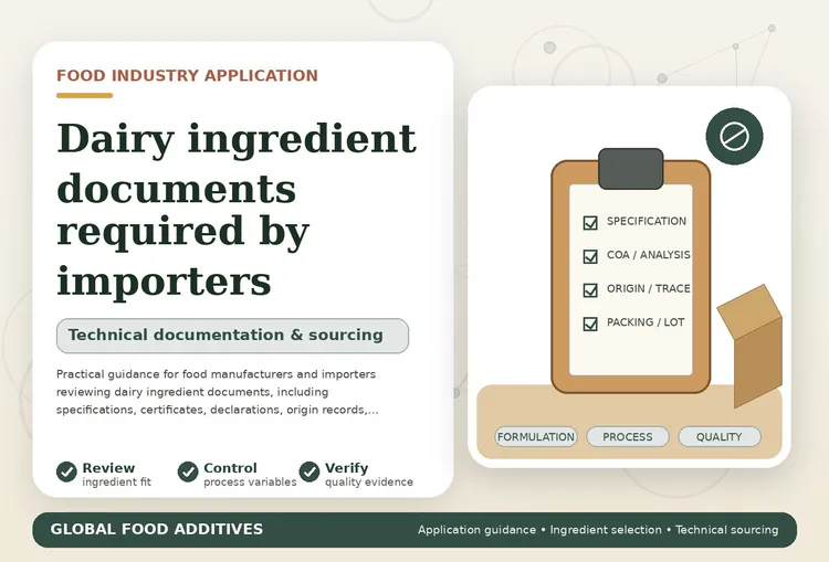 Documentation package for imported dairy ingredients