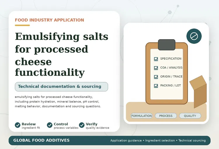 Emulsifying salts for processed cheese functionality food industry application illustration