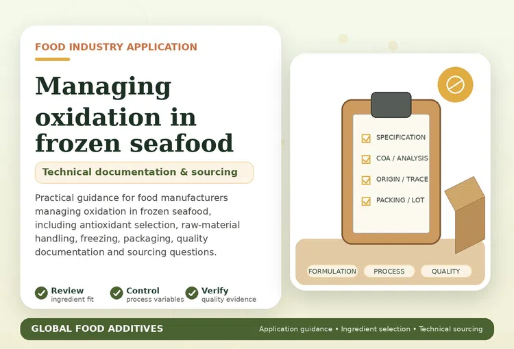 Oxidation control in frozen fish and seafood products