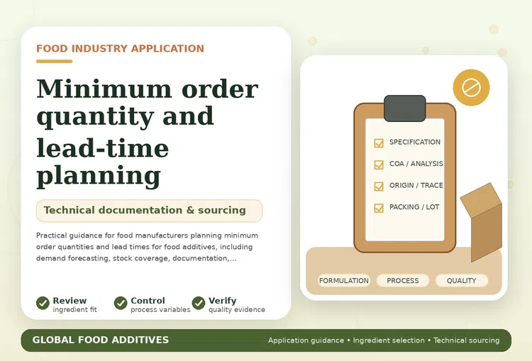 Minimum order quantity and lead-time planning for food additives