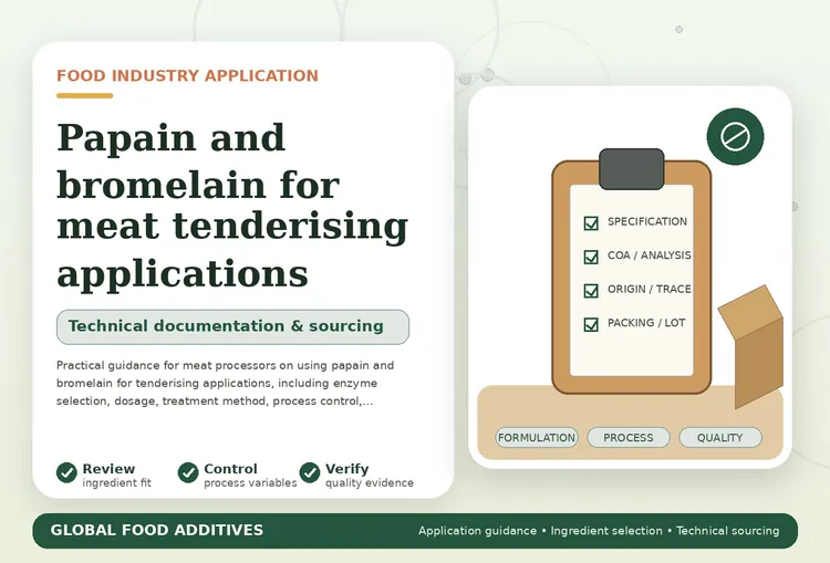 Papain and bromelain used for meat tenderising applications