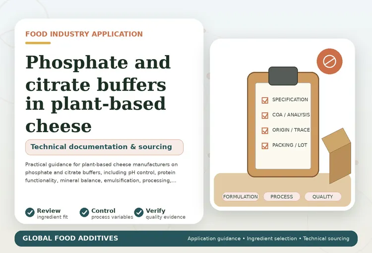 Phosphate and citrate buffers used in plant-based cheese