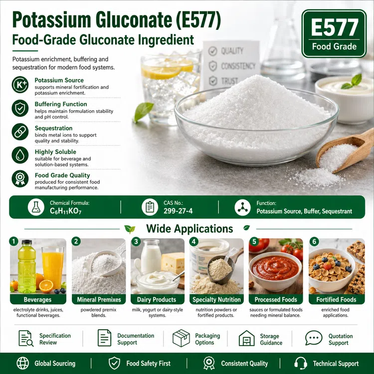 Potassium Gluconate E577 food-grade gluconate ingredient food additive ingredient illustration