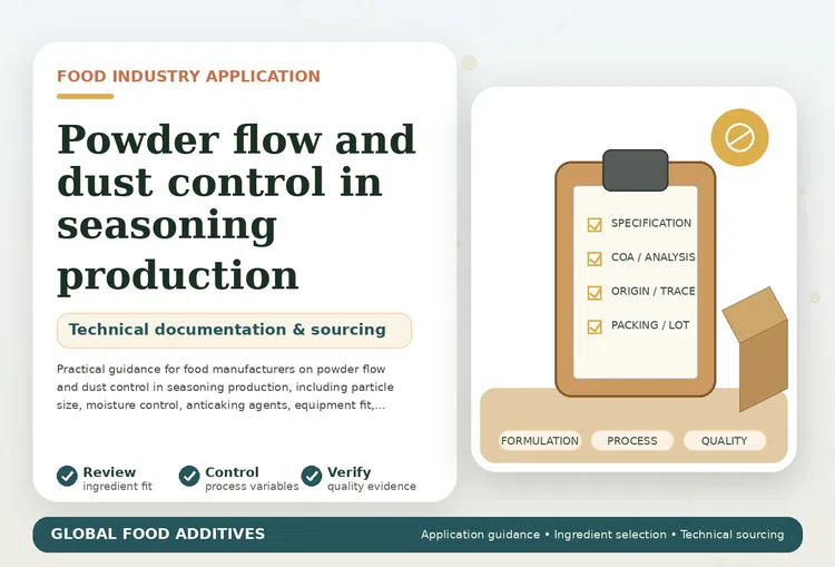 Powder flow and dust control in seasoning production food industry application illustration