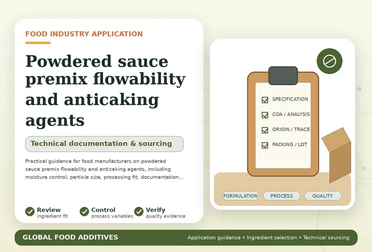 Powdered sauce premix flowability and anticaking agents food industry application illustration
