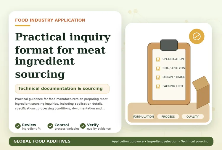 Practical inquiry format for meat ingredient sourcing food industry application illustration