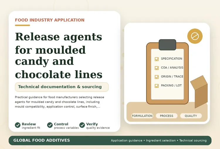 Release agents for moulded candy and chocolate production lines