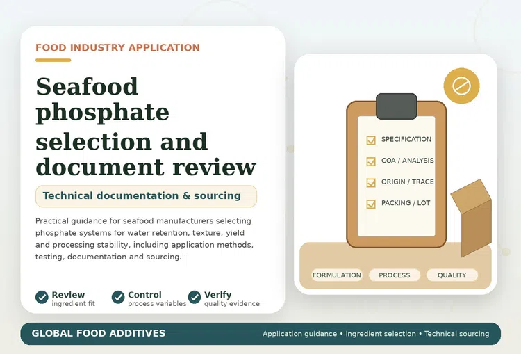 Seafood phosphate selection, processing and document review