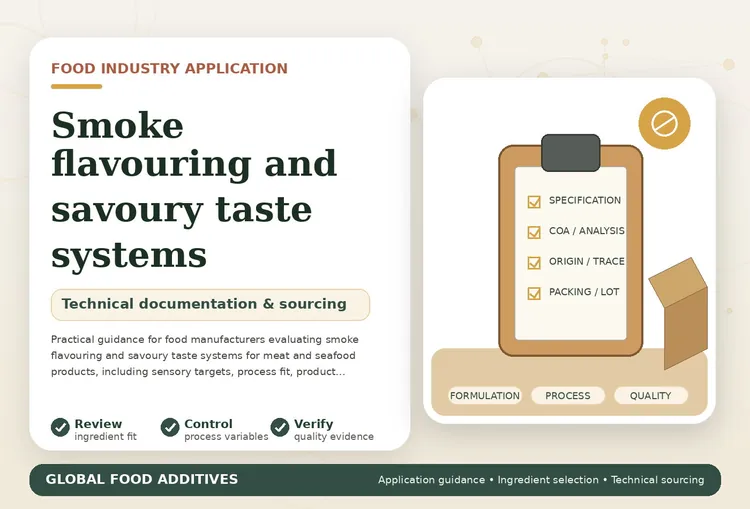 Smoke flavouring and savoury taste systems for meat and seafood applications