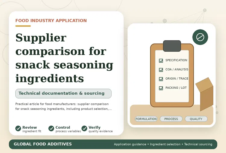 Supplier comparison for snack seasoning ingredients food industry application illustration