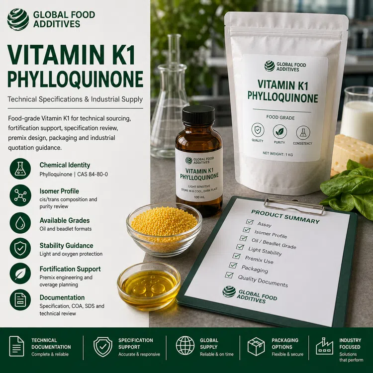 Food-grade Vitamin K1 phylloquinone for industrial fortification